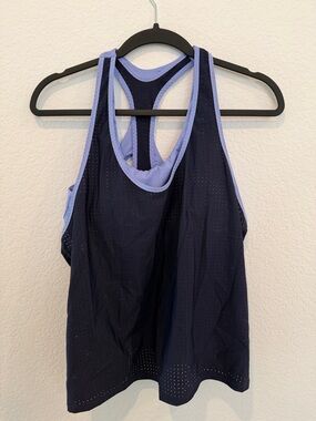 Athleta Navy Tank with Light Lavender Trim for swimming size m